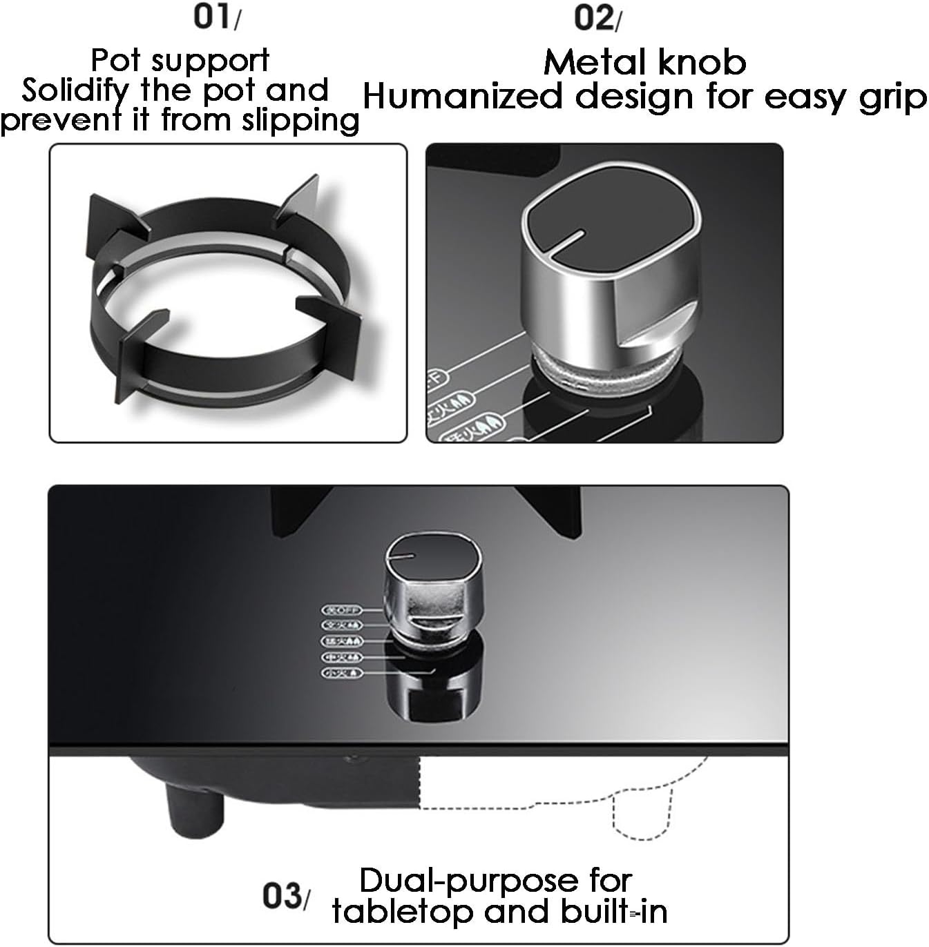 Gas Hob, Gas Cooker 5.2kw Desktop and Embedded Gas Stove, Gas Cooktop with Flame Failure Protection NG/LPG, Single Burner for Home Camping Outdoor(LPG)
