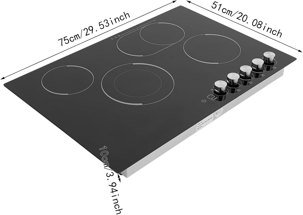 Electric Ceramic Cooktop 4 Burners, 110V Electric Stove Top Firepower Gears Adjustable with LED Display&Child Safety Lock, for Kitchen Hotel Restaurant (4-Burners, C53-M)
