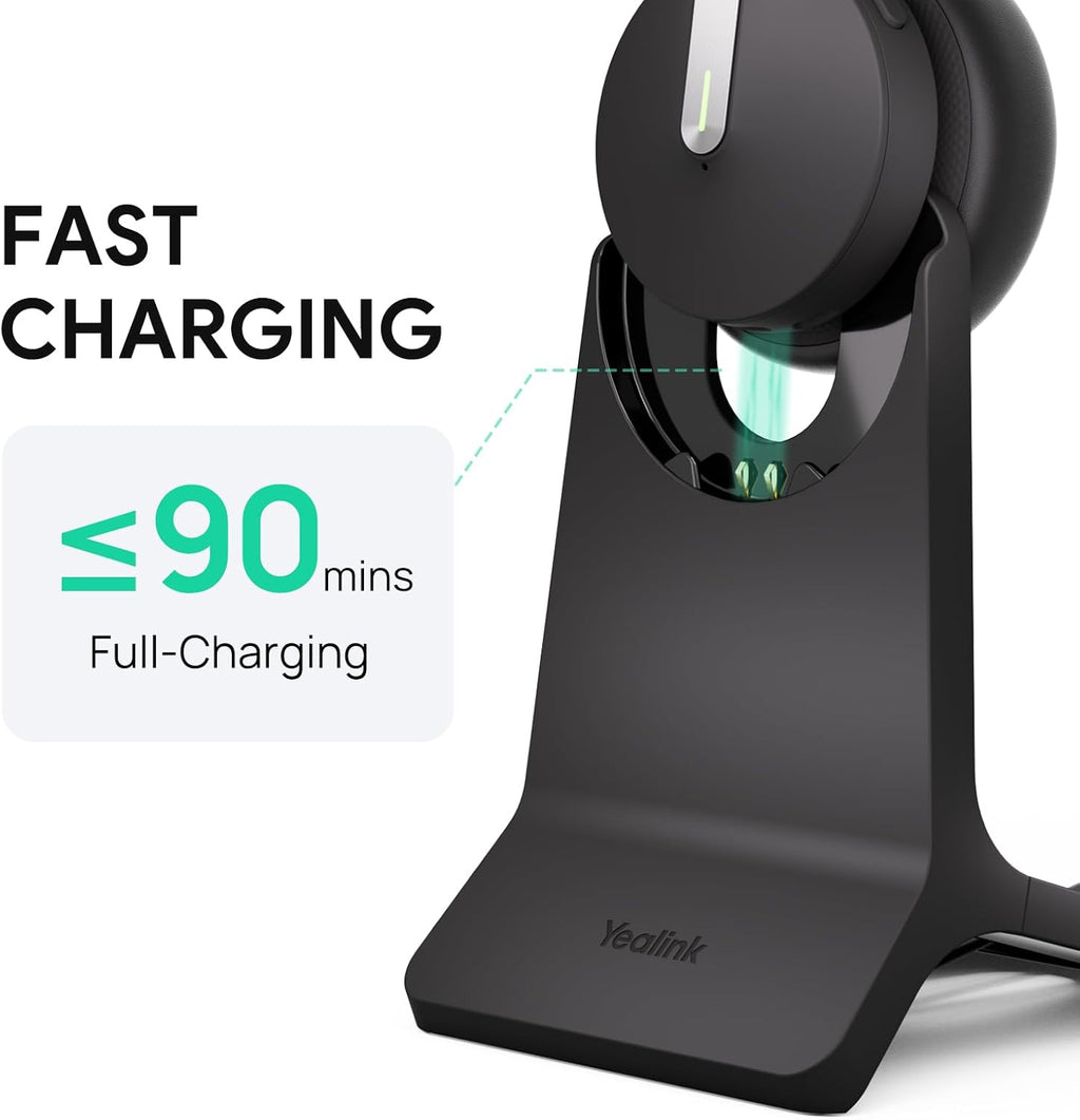 Yealink BH70 Dual Wireless Headset with Mic for Work, Bluetooth Headphone with Teams Certification, up to 35h Talk Time, 147g All-Day Wearing Comfort, Include USB-C/A Dongle & BHC70 Charging Stand