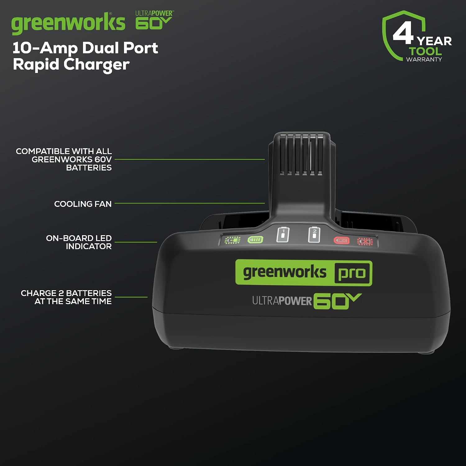 Greenworks Pro 60V 10A Dual Port Rapid Charger