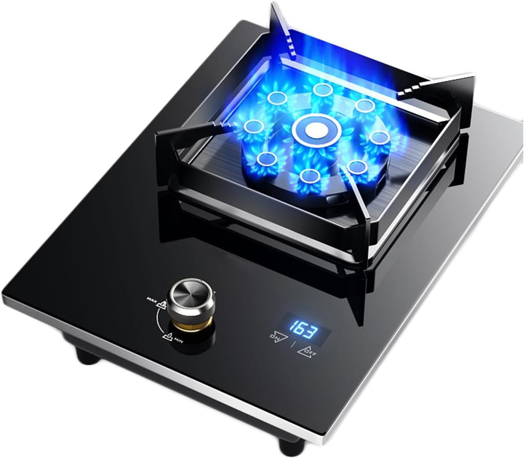 Gas Stove Single Burner,Tempered Glass 5.2KW Nine-Cavity High-Fire Burner,Natural Gas/Liquefied Gas Conversion Stove,with Flameout Protection and Timer(NG)