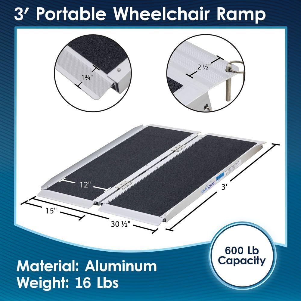 3' Wheelchair Ramp for Home Entry, Folding, Silver Spring