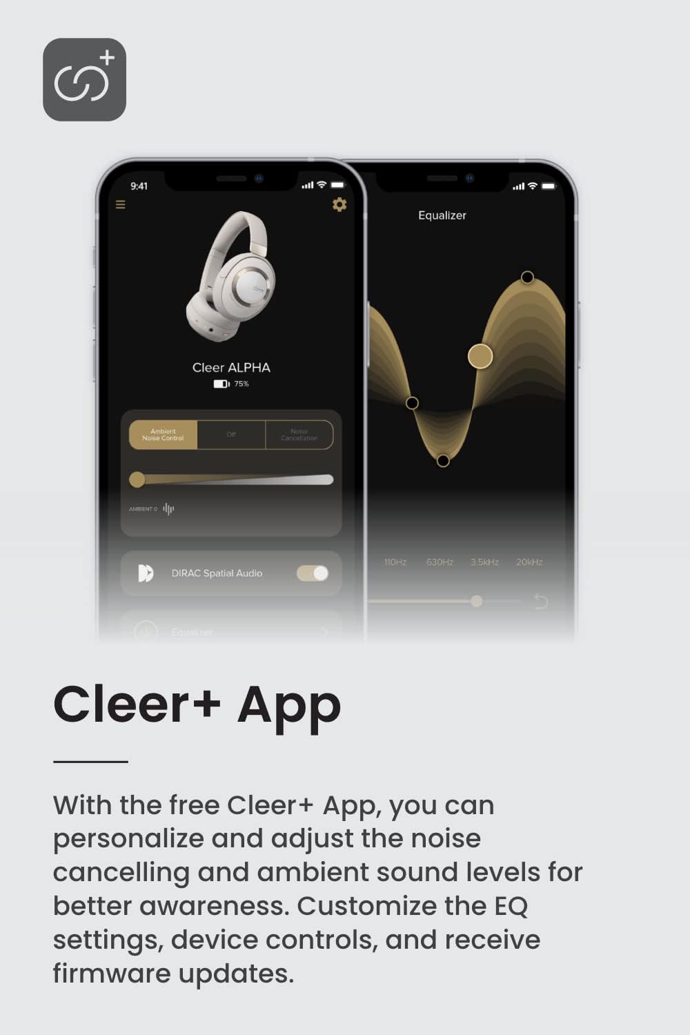 Cleer Audio Alpha Adaptive Active Noise Canceling Bluetooth Headphones, Dual-Microphone, Touch Controls, 35 Hr Battery Life, Multipoint Connection, Dirac Spatial Audio, App, Stone