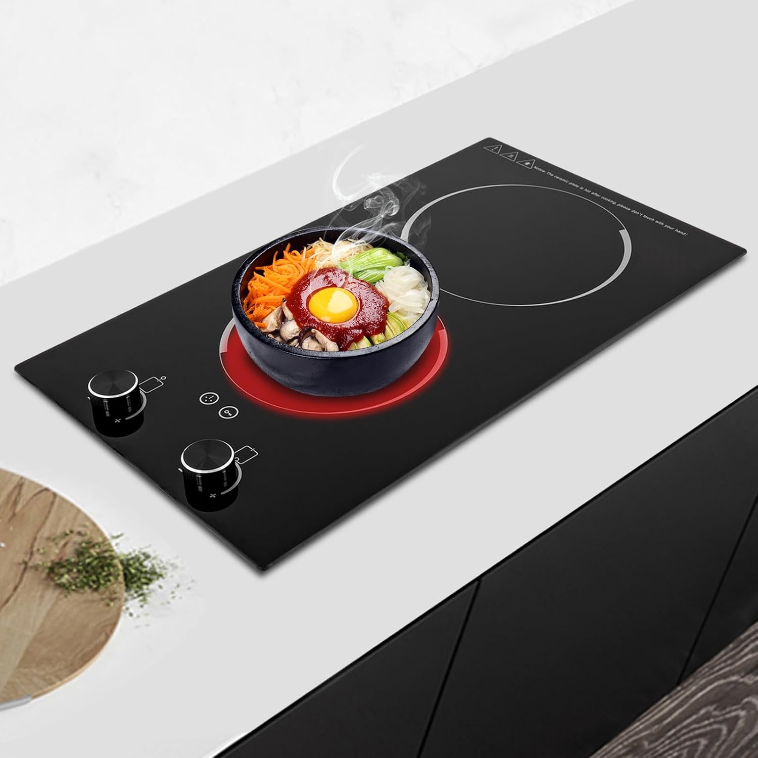 Electric Stove Top 110V 1200W Black Crystal Panel Induction Cooker Countertop Double Burner Hot Plate Stove Induction Cooktop with 9 Gear Firepower Induction Stove Cooker For Griddle, Pan