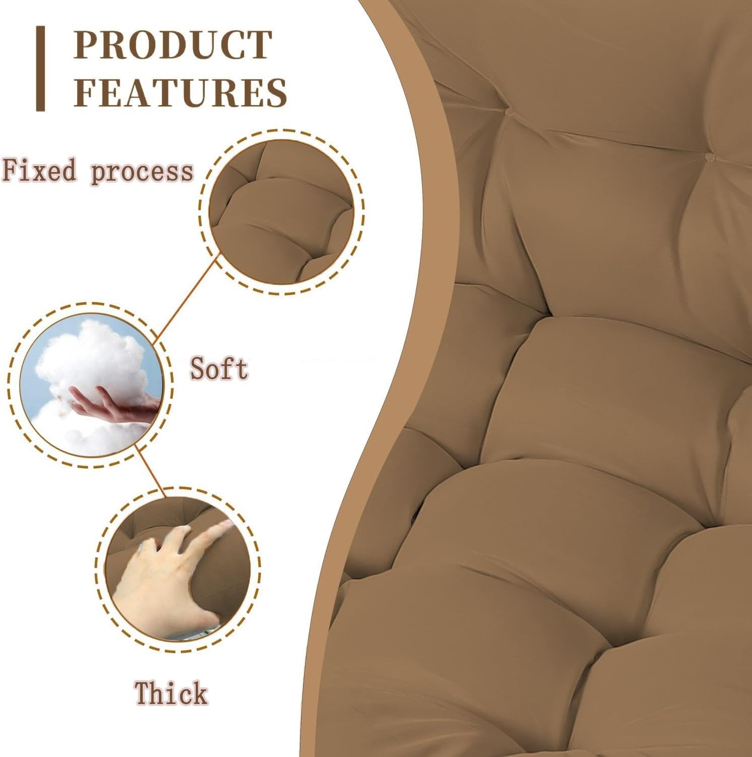 Egg Chair Cushion Replacement, Thickened Hanging Basket Seat Cushions, Indoor/Outdoor Patio Hammock Swing Chair Pad, Washable Egg Swing Cushion Brown