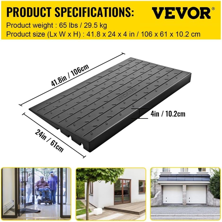 Heavy Duty Threshold Ramp for Doorways 4 Inch Rise Solid Polyethylene Entry Ramp with Non-Slip Surface for Wheelchairs Scooters and Strollers
