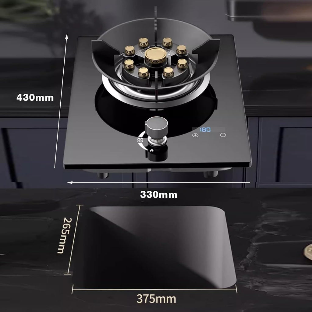 1 Burner Gas Hob,Stainless Steel Glass Top Wok Cooker,5.2kW High Power for Campervan,Kitchen and Outdoor Use with Timer and Flameout Protection(NG)