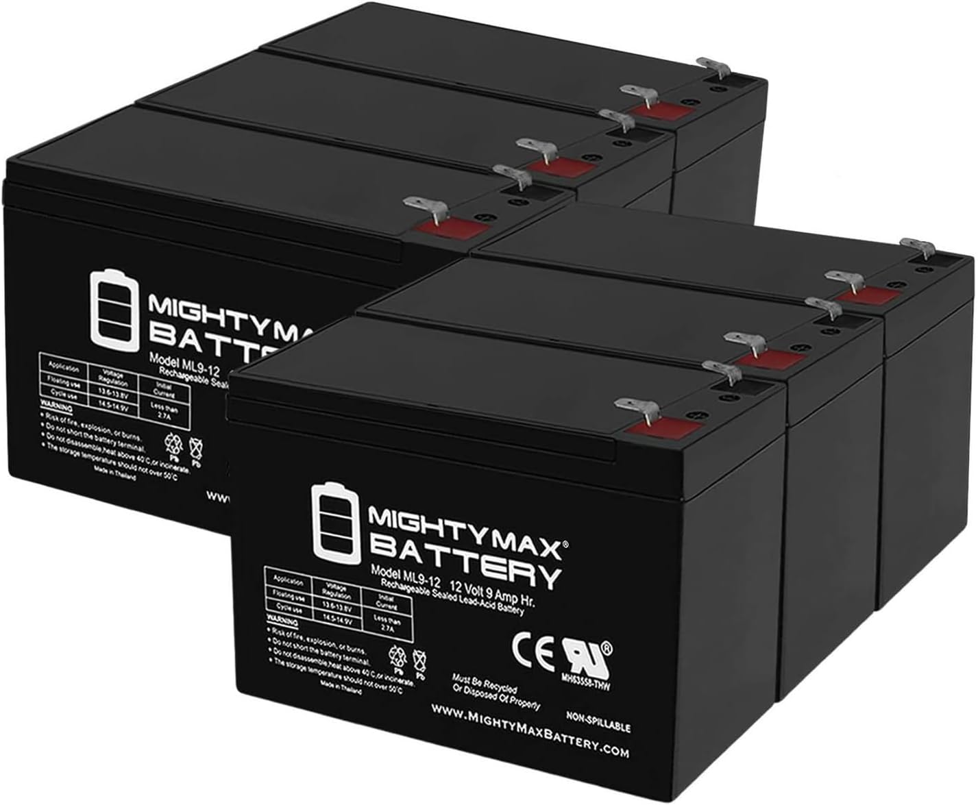 Mighty Max Battery ML9-12 - 12 Volt 9 AH SLA Battery - Pack of 6