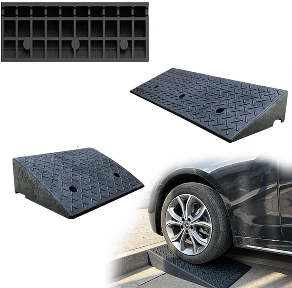 Plastic Curb Ramps 4' 5' 6' Rise, Portable Threshold Ramp for Driveway Curb, Rubber Wheelchair Ramp with Non-Slip Surface, Garage Entry Ramp for Cars/Scooters/Trolley, Easy to Fix(50x60x16cm)