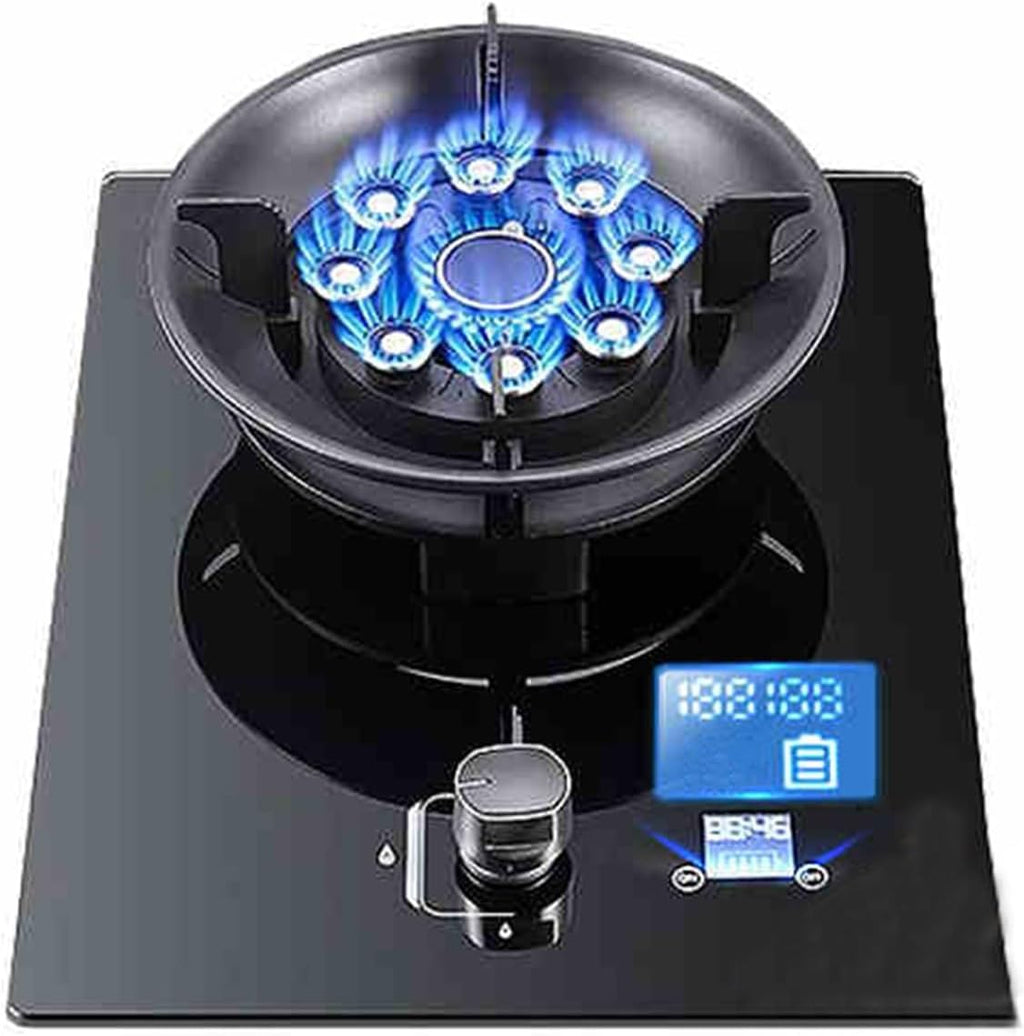 Gas Stove 1 Burner,5.2KW Nine-Cavity High-Fire Timer,Tempered Glass Cast Iron Pot Rack,Natural Gas/Liquefied Gas Conversion Stove,with Flameout Protection(LPG)