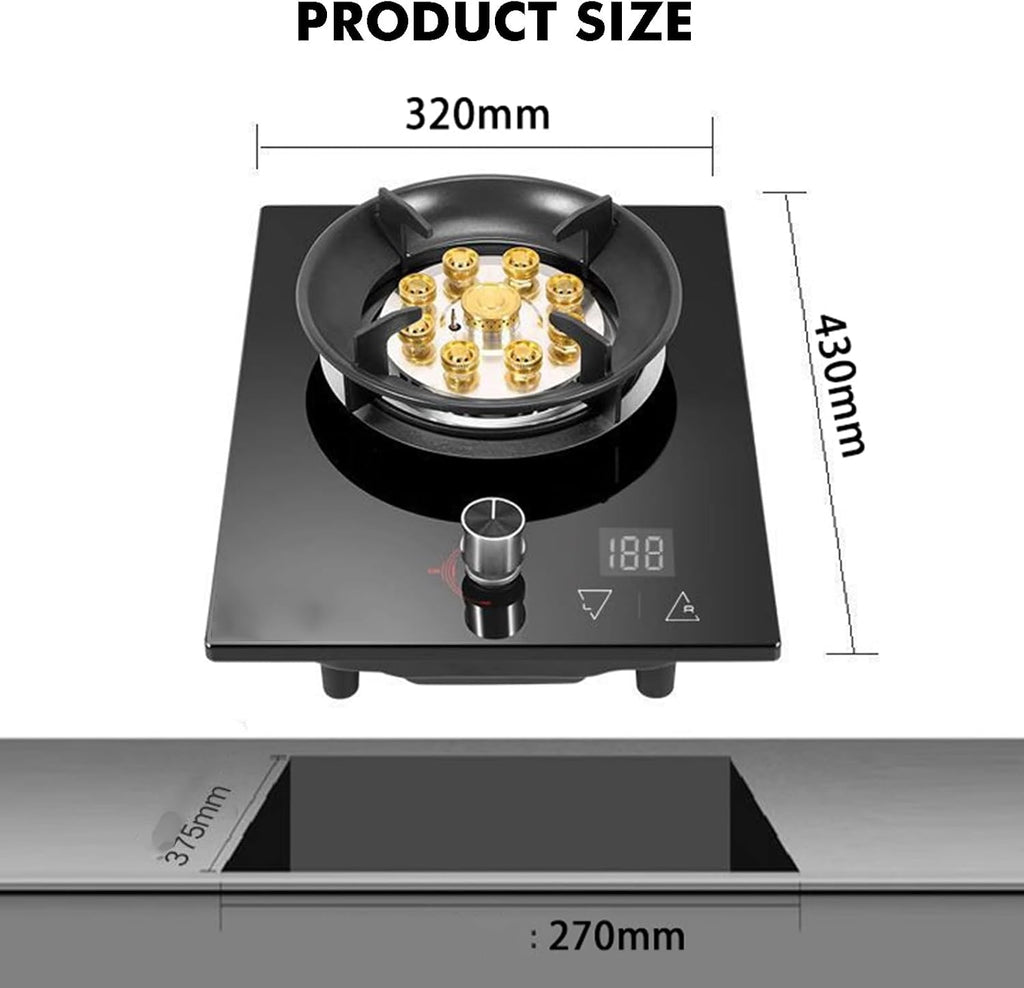 Single Burner Gas Stove,5.2KW Nine-Cavity High-fire Timer,Tempered Glass Top Cooking,with Flameout Protection,for Natural Gas/liquefied Petroleum Gas(NG)
