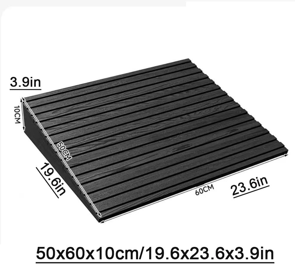 Mobility Ramp For Doorways Steps, Non-Skid Threshold Ramps，4in Height Access Ramp WheelChair Threshold Ramp For Motorcycles/Walker/Cart/Scooter(Grille black,19.6x23.6x3.9in)