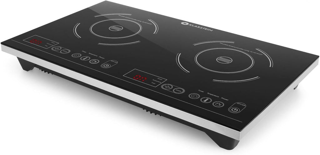 Klarstein VariCook XL - Double Plan de cuisson à Induction, 3100 W : 1300 w ou 1800 W, 10 niveaux de Puissance, Timer, écran LED, commande Tactile, Noir