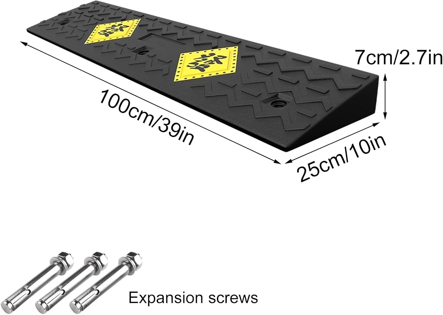 Auto Curb Ramps, Rubber Ramp, 1.6-5.9 in Rise Height Driveway Ramp, Door Threshold Ramp, for Driveway, Loading Dock, Sidewalk, Car, Scooter, Bike, Motorcycle, Wheelchair,(100 * 25 * 7Cm)