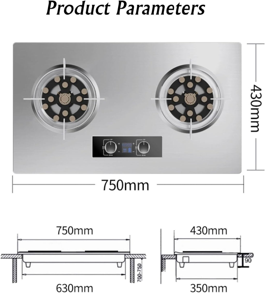 Portable Gas Stove with 2 Burners, 5.2KW-13 Cavity Wok Burner, Silver Tempered Glass Cooking Top, with Flame Failure Protection Device (Size : NG)