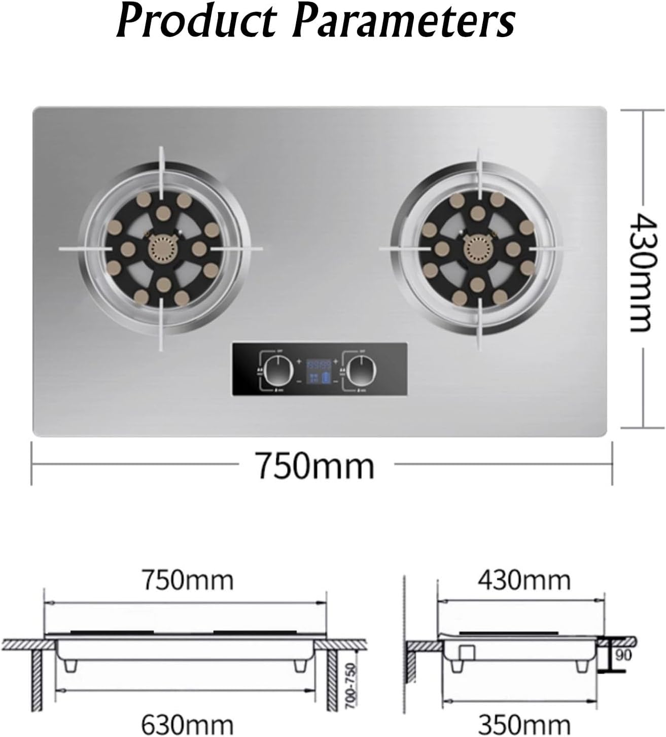 Portable Gas Stove with 2 Burners, 5.2KW-13 Cavity Wok Burner, Silver Tempered Glass Cooking Top, with Flame Failure Protection Device (Size : NG)