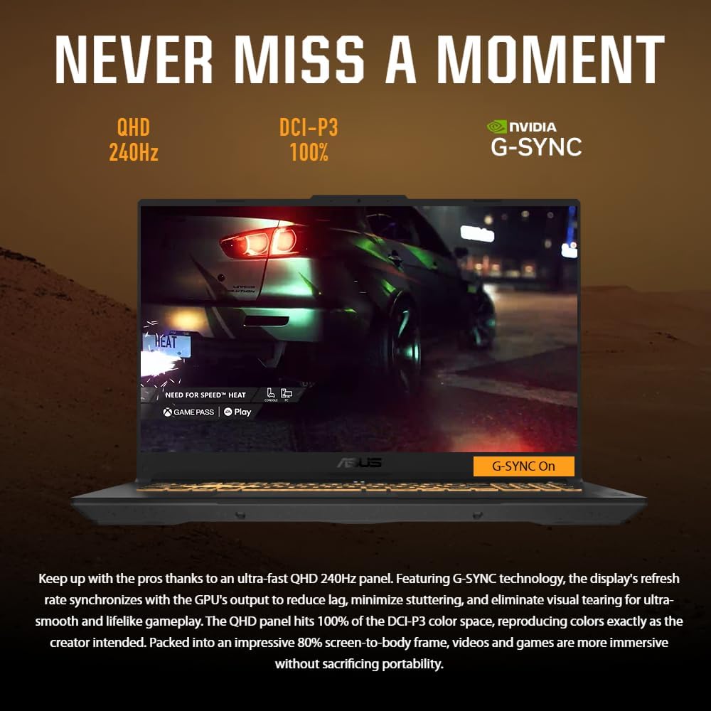 ASUS TUF F17 Gaming Laptop, 17.3 WQHD 2K 240Hz Display, NVIDIA RTX 4070, Intel i7-13620H(Up to 4.9GHz), 32 GB DDR5, 2 TB SSD, Windows 11 Pro, Office Pro Lifetime, FX707VI-NS74