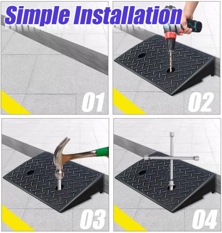 Portable Curb Ramps Heavy Duty Rubber Threshold Ramp Loading Ramp Car Curb Ramp Driveway Ramp for Car Doorways Bike Motorcycle(19.7x31.5x5.1in)