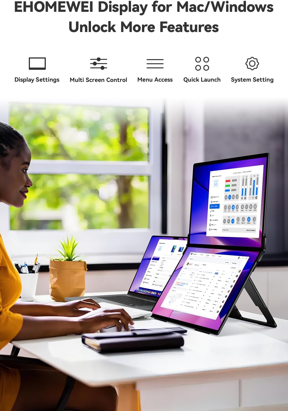 EHOMEWEI X1 Air Foldable Dual Screen Portable Monitor 14.2'×2 2.8K IPS Laptop Screen Extender 90Hz USB-C HDMI for MacBook Windows