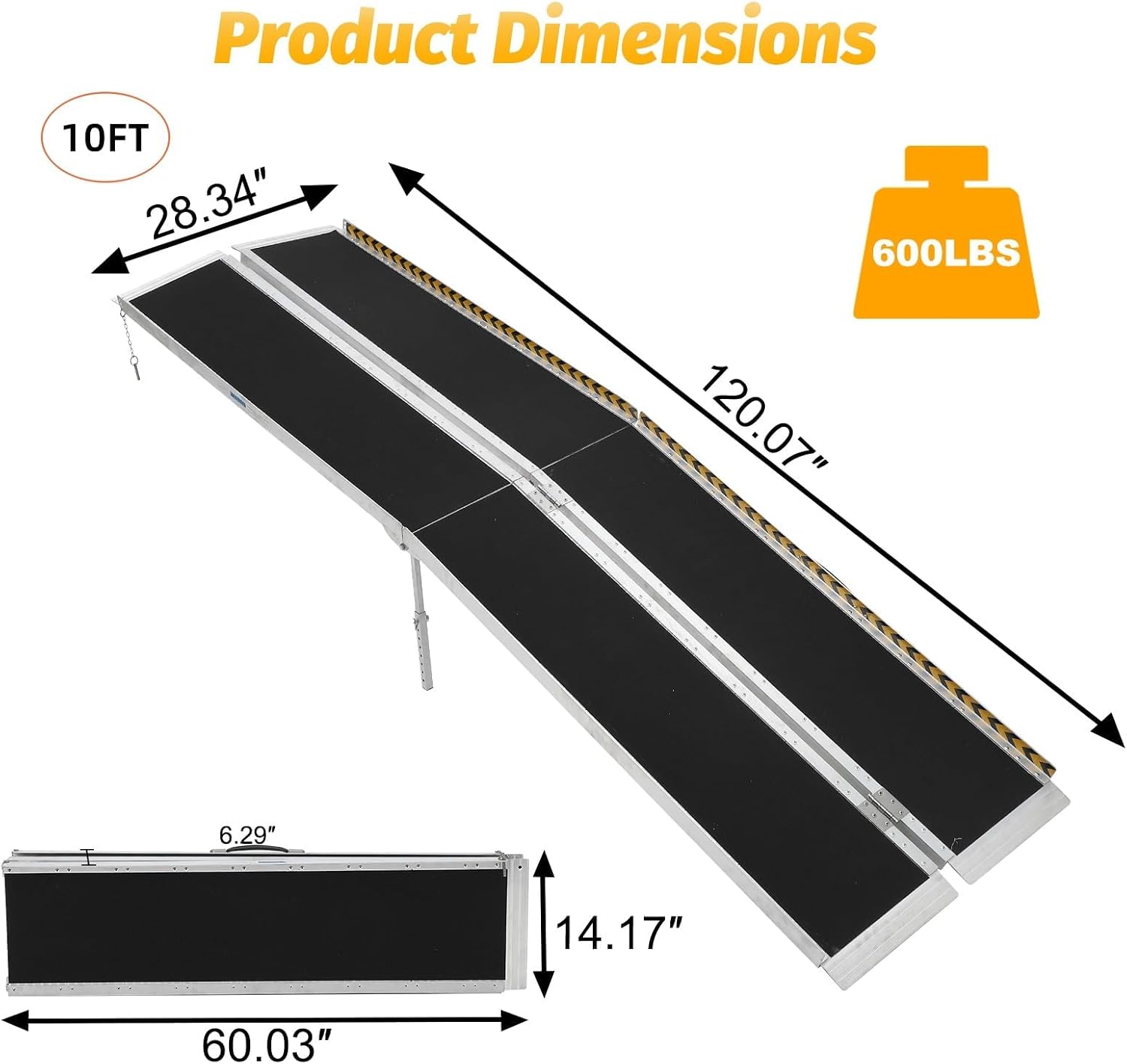 Portable Wheelchair Ramp 10FT, Non-Slip Aluminum Folding Handicap Ramp, Door Threshold Wheelchair Ramps Aluminum Ramp with Non-Skid Surface & Reflective Strips