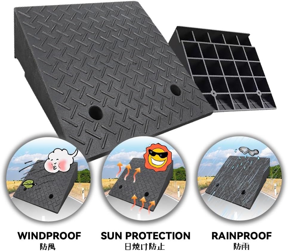 Rubber Curb Ramp Heavy-Duty Threshold Ramps Rise Height Kerb Ramp Driveway Ramps for Car Motorcycle Wheelchairs Bikes Loading Dock Truck Forklifts with Stable Grid Structure(19.7x31.5x9.4in)