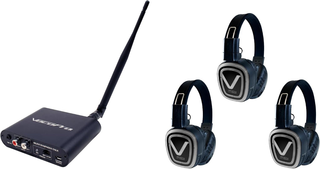 VocoPro SILENT-DISCO-PRO-103 PRO Long-Range Silent Disco/Event Package with One Transmitter and Three Over Ear Headphone Receivers