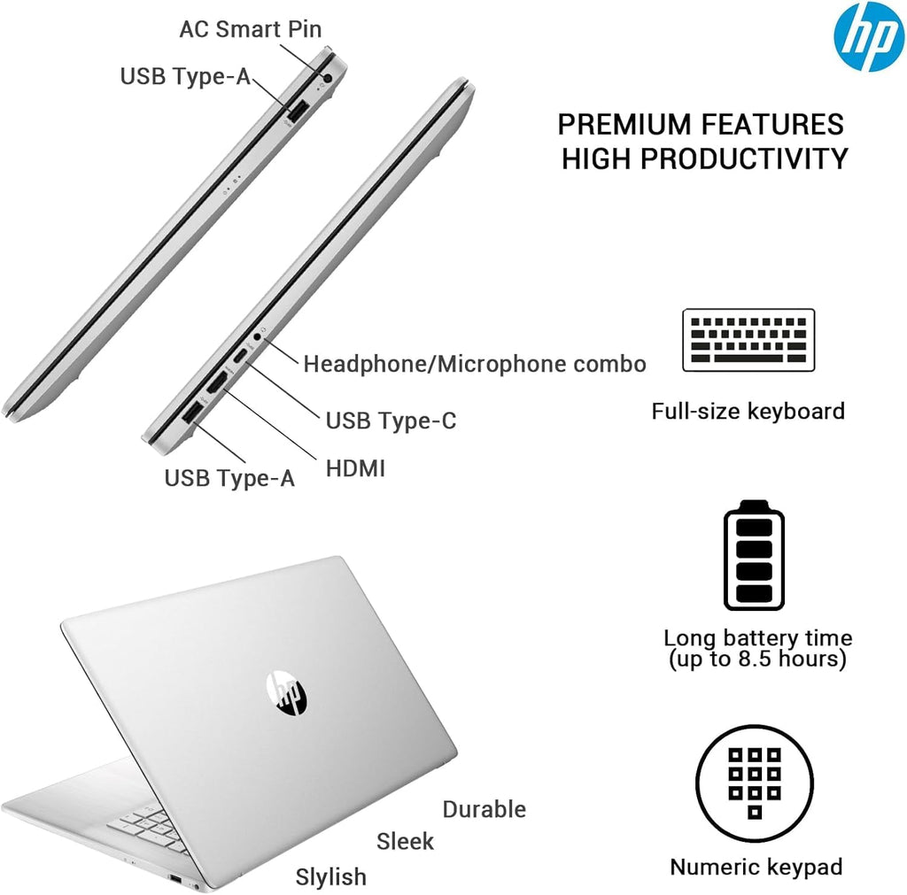 HP 2025 Pavilion Laptop, 17.3' FHD IPS Computer, 6-Core AMD Ryzen 5, 16GB RAM, 1.5TB Storage (1TB SSD + 500GB Ext), Wi-Fi 6, Webcam, Long Battery, HubxcelAccessory, Lifetime Office 2024 Windows 11 Pro