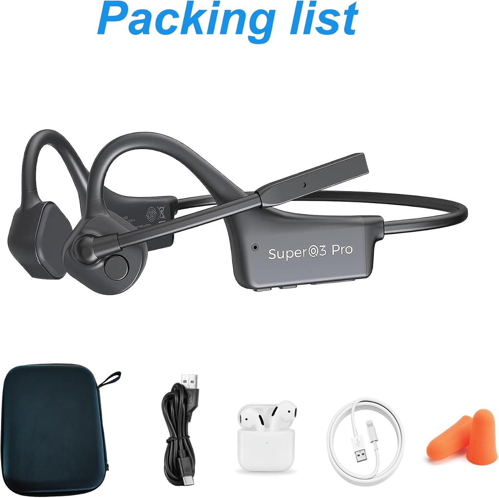 Open Ear Bone Conduction Headphones with mic - Bluetooth Headset Waterproof Bone Conducting Earphones, Headphones Wireless Earbuds Set, with QCC Chip, CVC8.0 Noise-canceling