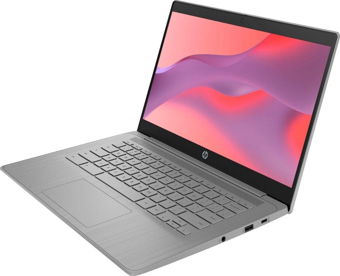 HP Chromebook 2024 Newest Laptop Student Business, 14' HD Display, Intel Celeron N4120 Processor, 4GB RAM, 128GB Storage (64GB eMMC+64GB Card), Webcam, WiFi, Long Battery, Chrome OS+MarxsolAccessory