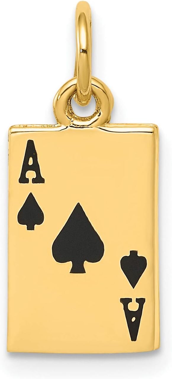 14k Yellow Gold Black Enamel Ace of Spades Card Charm, Poker Pendant | 18 x 8 mm size, black enamel detail, polished finish, solid card design