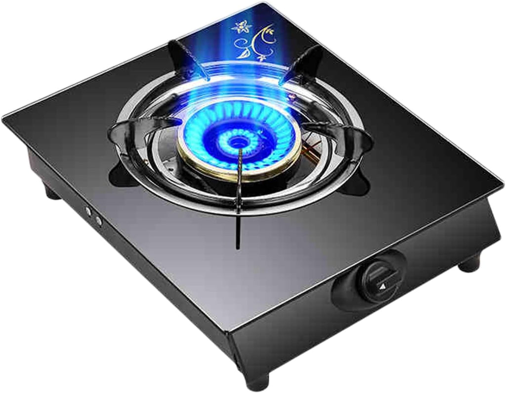 Gas Stove 1 Burner,4.0KW Cyclone Fire,Black Tempered Glass Aluminum Alloy Pot Rack,Natural Gas/Liquefied Gas Conversion Stove,with Flameout Protection(LPG)