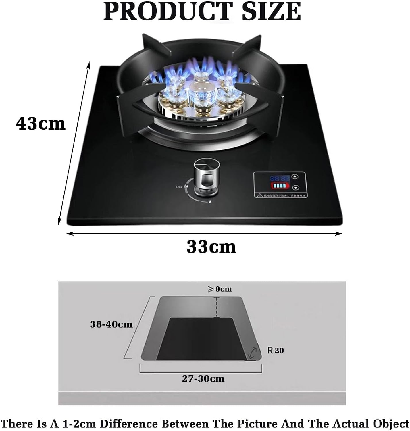 Gas Stove 43cm,Gas Cooktop 1 Burner,7.2KW Nine-Cavity High-fire Timer,Gas/LP Gas Conversion,with Flame Out Protection,for Home Kitchens(LPG)