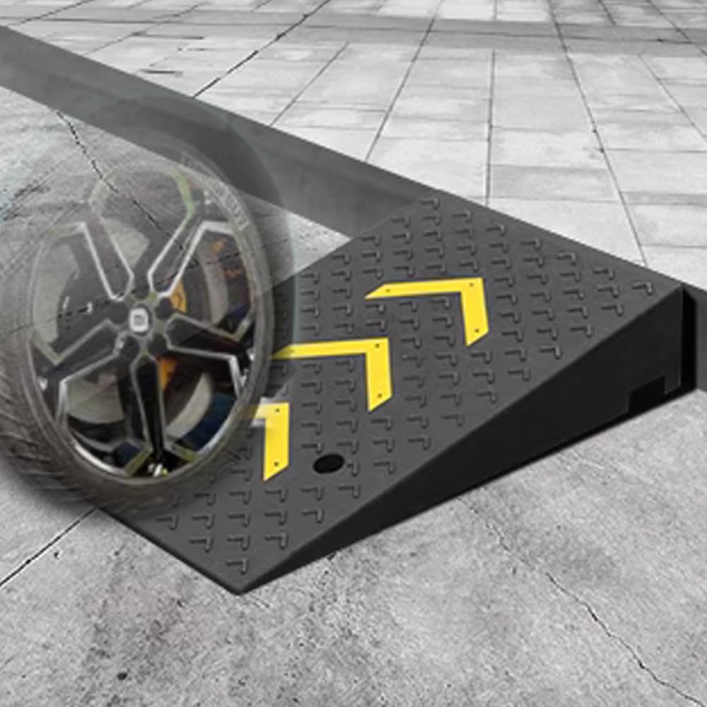 Heavy Duty Loading Ramp 4/5/6/7/9/10 In Rise Threshold Ramp, Driveway Curb Ramp, Rubber Car Ramp W/Reflective Stripe, Entry Slope Ramp For Wheelchair Moto Trailer Truck(50*80*22cm/20*31*8.7in