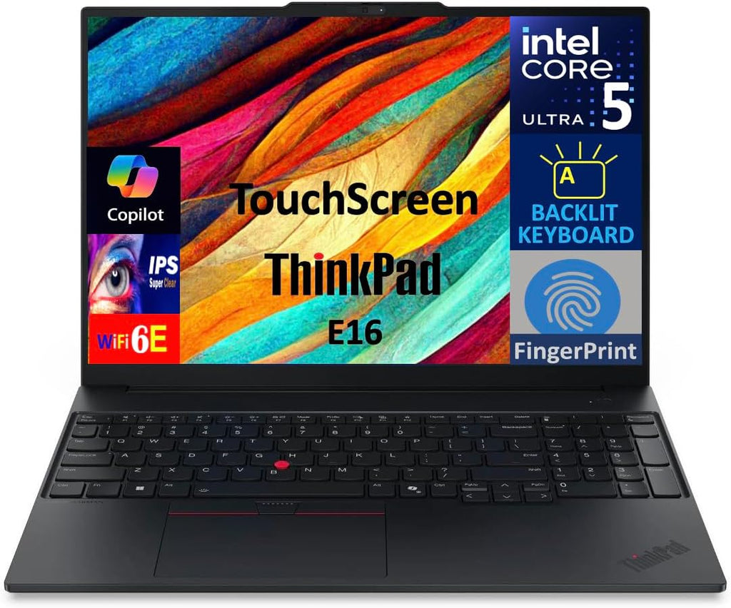Lenovo ThinkPad E16 Business Laptop 16.0' Touch IPS WUXGA Display (Intel Ultra 5-225U, 16GB DDR5, 512GB PCIe SSD, Intel Graphics, Backlit KB, Fingerprint, Win 11 Pro) with Dockztorm Hub