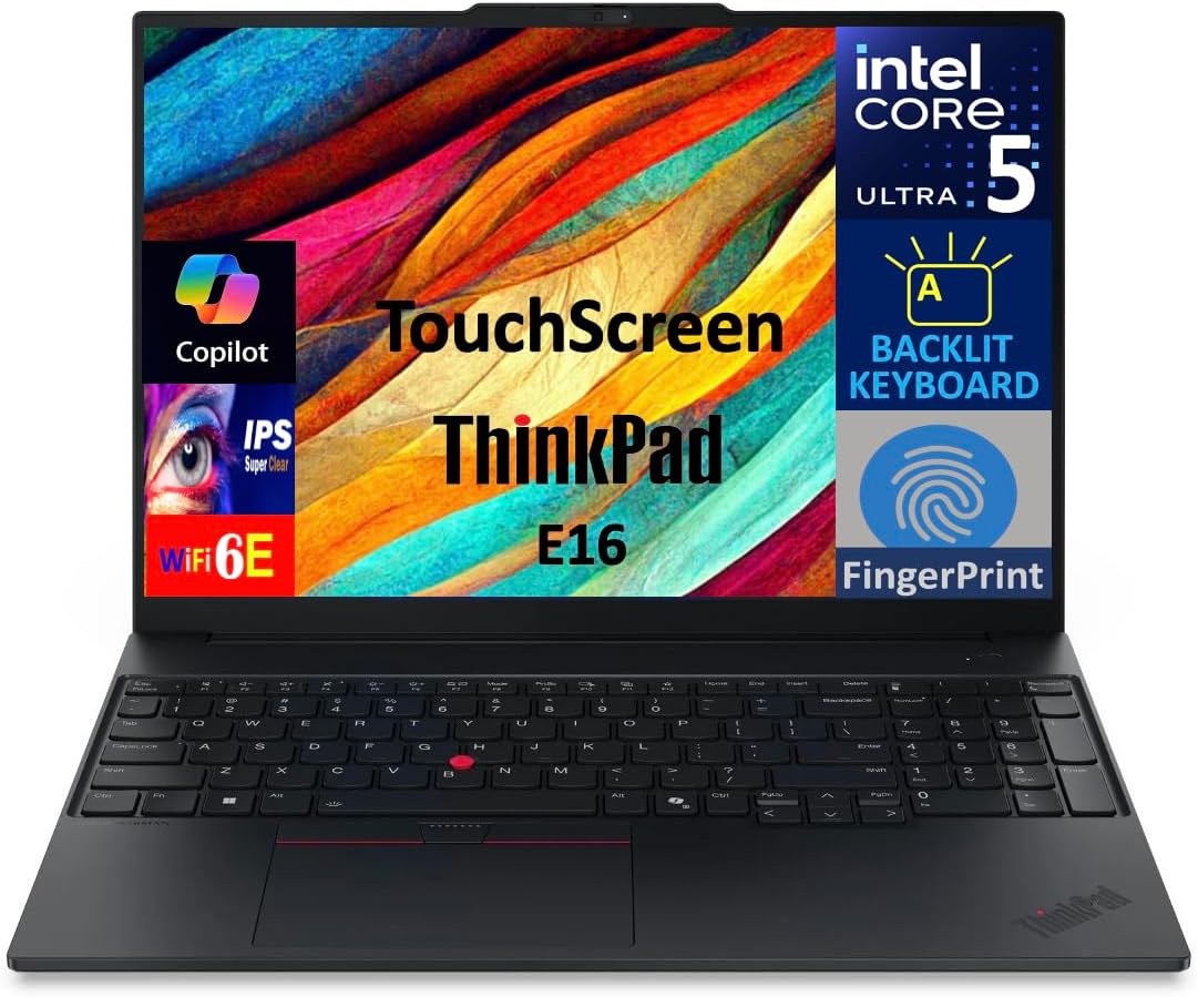 Lenovo ThinkPad E16 Business Laptop 16.0' Touch IPS WUXGA Display (Intel Ultra 5-225U, 16GB DDR5, 512GB PCIe SSD, Intel Graphics, Backlit KB, Fingerprint, Win 11 Pro) with Dockztorm Hub