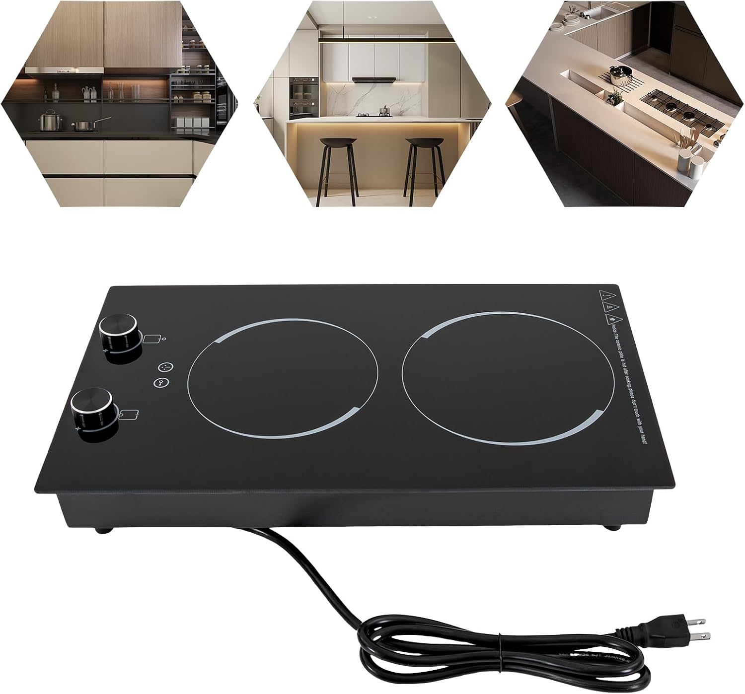 Double Induction Cooktop,Electric Cooktop,2 Burners Electric Stove Top with Knob Control,Built-in Radiant Stove with LED Display screen,9 Heating Level, Kid Safety Lock,Overheat Protection, 110V