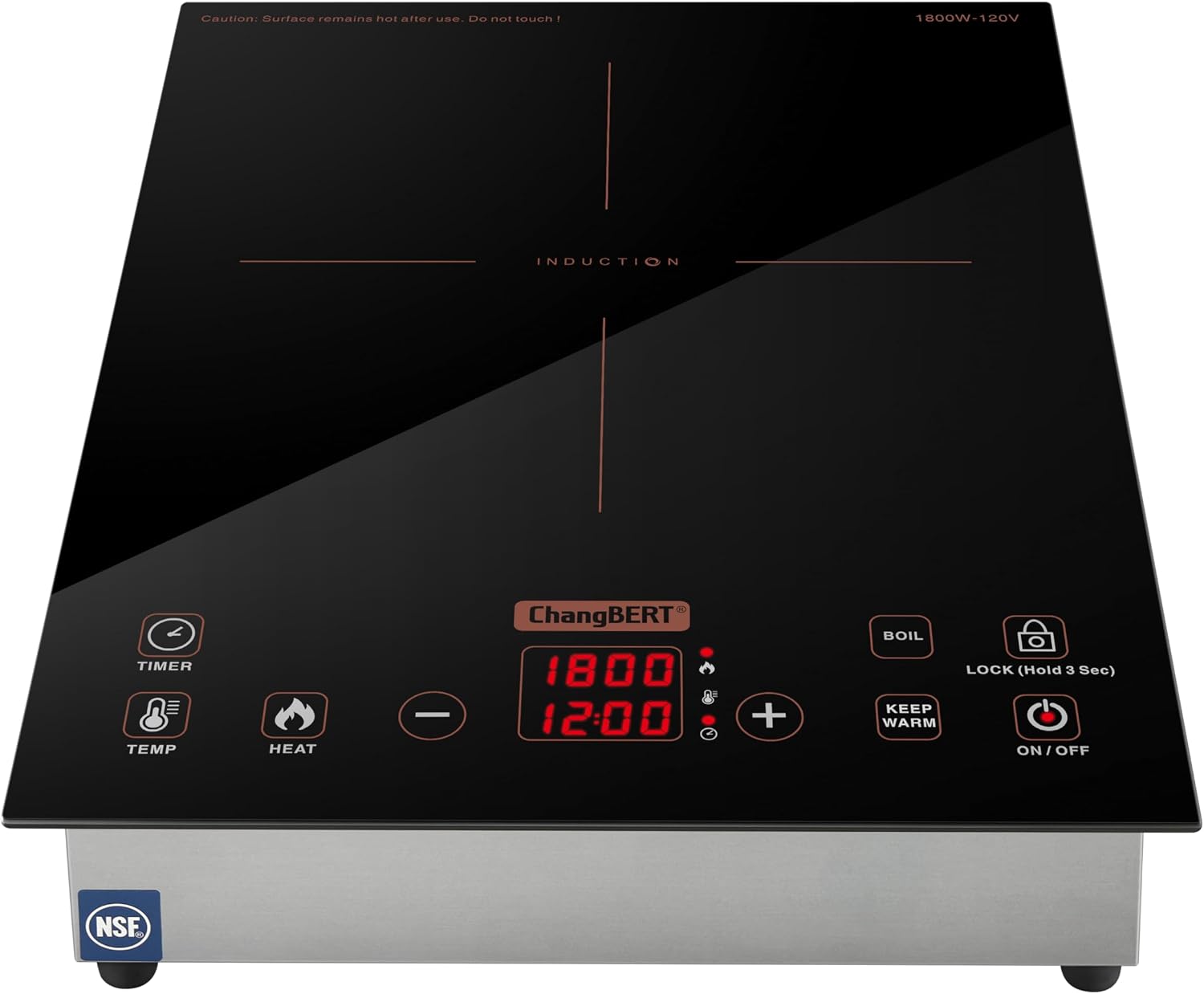 ChangBERT Built-in & Countertop Induction Cooktop, NSF-Certified Commercial Grade Single Induction Burner, Large 8' Heating Coil, Low Noise, Precise Temperature Control for Apartments RVs Food Station