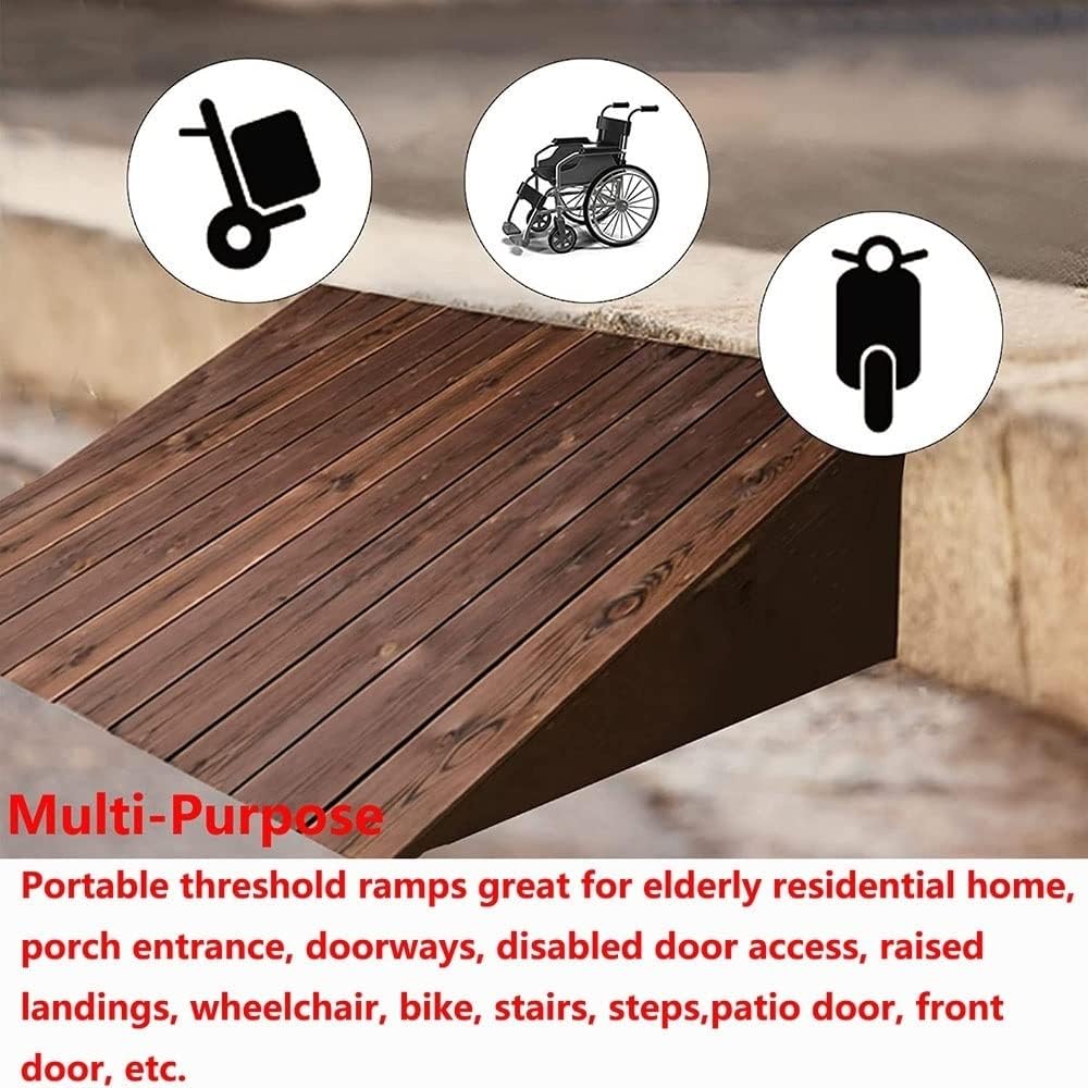 Non-Slip Wood Threshold Ramp for Home Entry - 4''-10'' Rise, 60x50x10cm (24x20x4'') - Ideal for Front Door Accessibility and Wheelchair Use