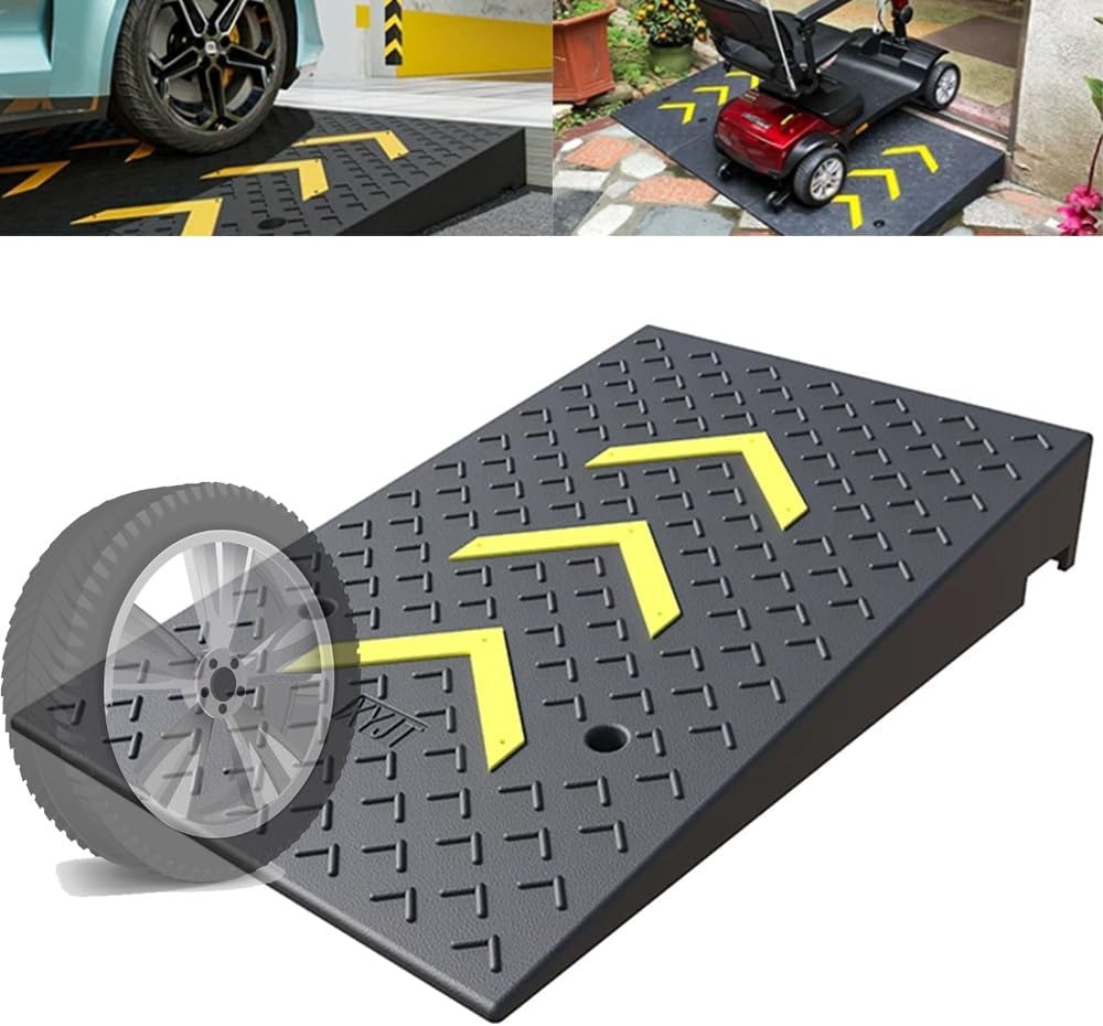 Driveway Curb Ramp 10' Rise Rubber Threshold Ramp Heavy Duty Loading Ramp Doorway Wheelchair Ramp For Shed Garage Car Loading Dock Trucks(50 * 80 * 19cm/20 * 31 * 7.5in)