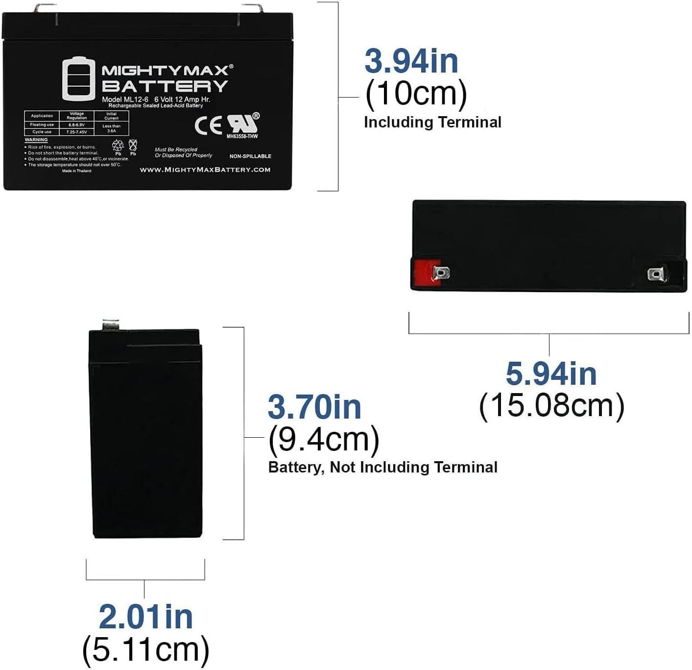 Mighty Max Battery ML12-6F2-6 Volt 12 AH, F2 Terminal, Rechargeable SLA AGM Battery- PACK OF 10