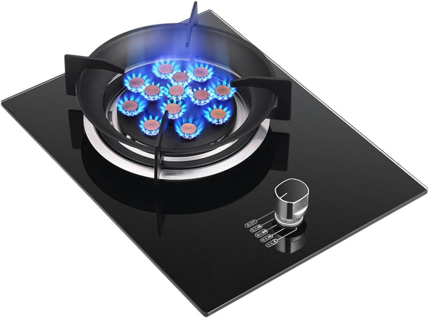 Gas Stove 1 Burner,7.2KW Tempered Glass Cast Copper Pot Rack,Natural Gas/Liquefied Gas Conversion Stove,with Flameout Protection and Safety Child Lock(LPG)