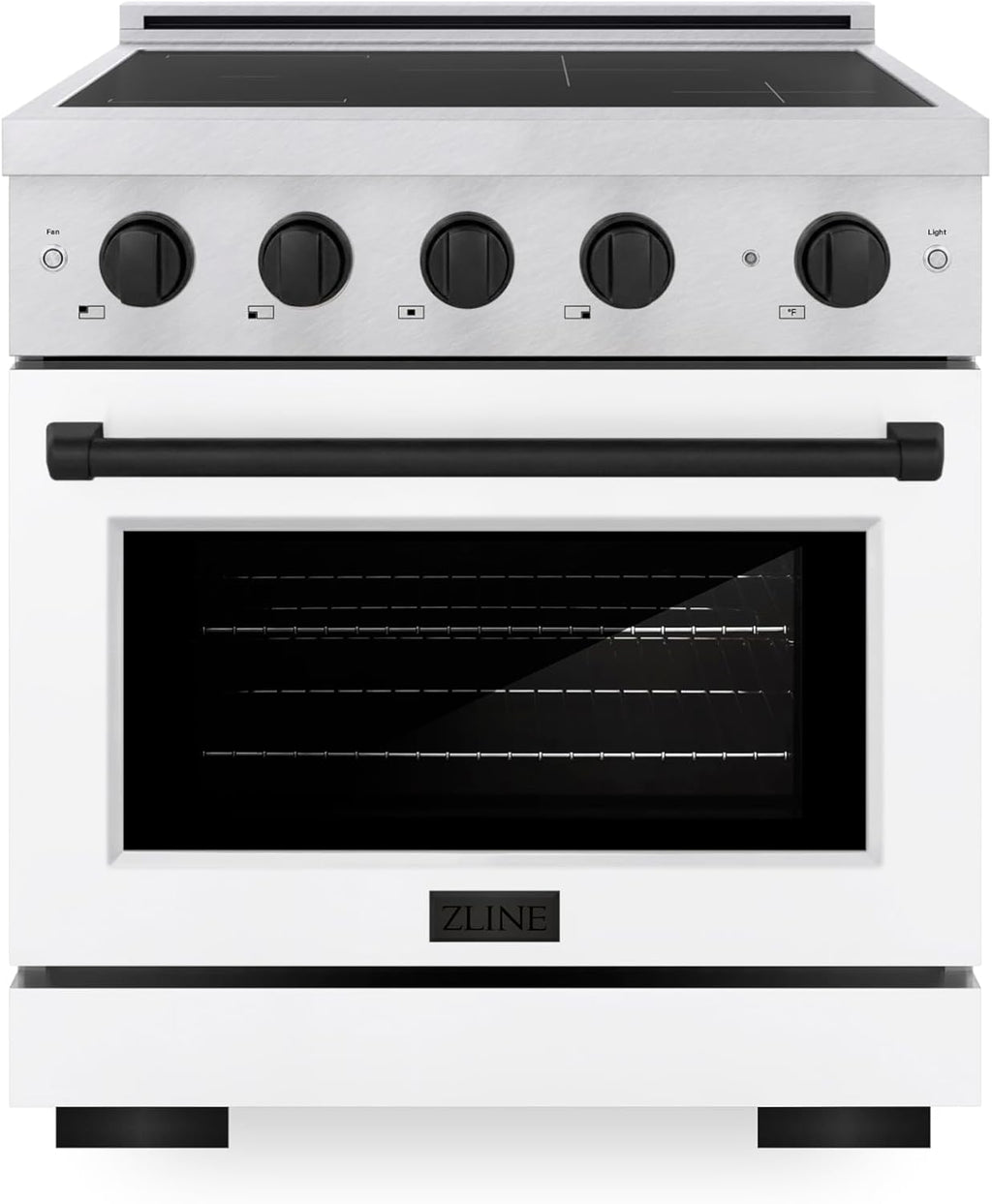 ZLINE Autograph Edition 30 in. 4.2 cu. ft. Paramount Induction Range with 4 Element Cooktop and Electric Convection Oven in Satin Stainless Steel with White Matte Door and Matte Black Accents