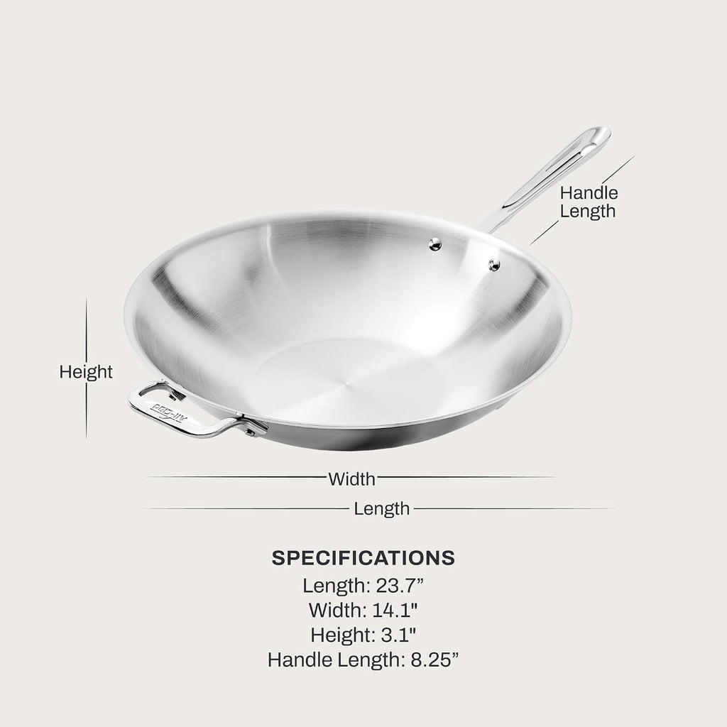All-Clad D3® Stainless Steel 14 inch Wok Pan- Made in the USA- The Original Bonded Professional Cookware- Oven Safe & Induction Compatible