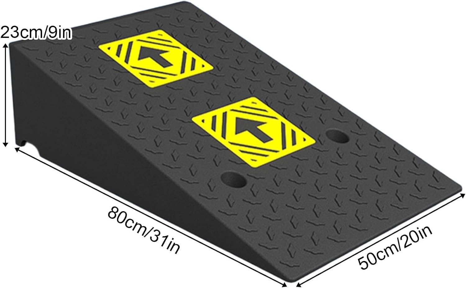 Heavy Duty 6614lb/3000kg Curb Ramp, Non-Slip Surface, Threshold Ramp with Yellow Arrow, Suitable for Car, Motorcycle, Bike, Wheelchair(80 * 50 * 23cm/31 * 20 * 9in)