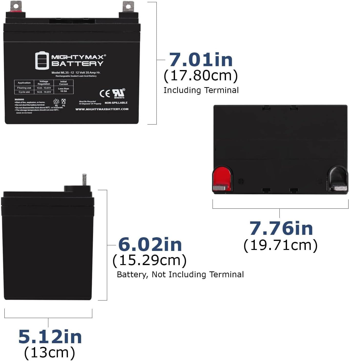 Mighty Max Battery, ML35-12 - 12 Volt 35 AH SLA Battery - Pack of 2