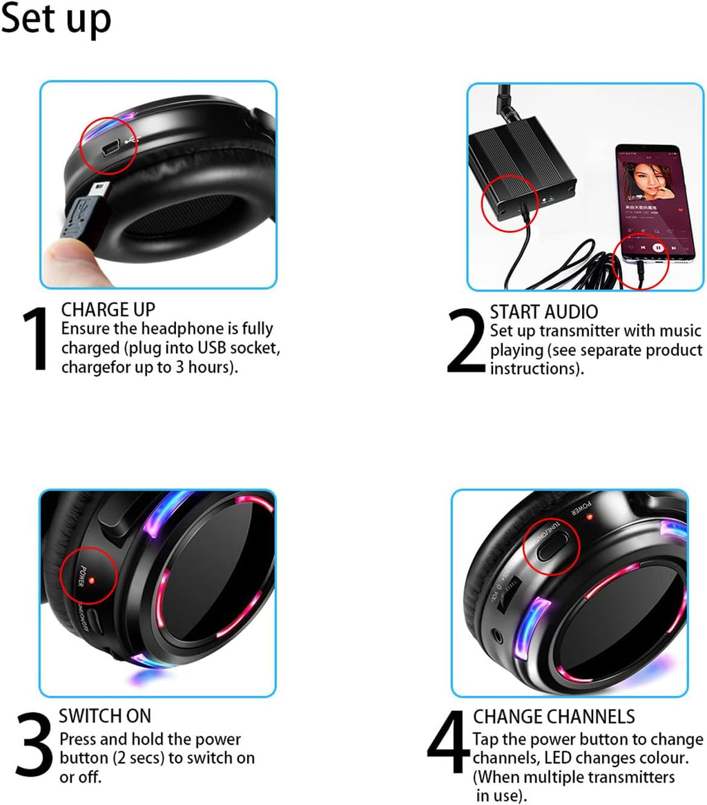 10pcs Bundle Wireless Silent Disco LED Flashing Light Headphones with 1 Transmitter 500m Distance