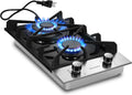 Eascookchef 2 Burner Gas Cooktop, 12 inch LPG/NG Dual Fuel Built-in Gas Stove Top, Black Tempered Glass Stove, Propane Cooktop for Apartment, Outdoor, RV, With Thermocouple Protection