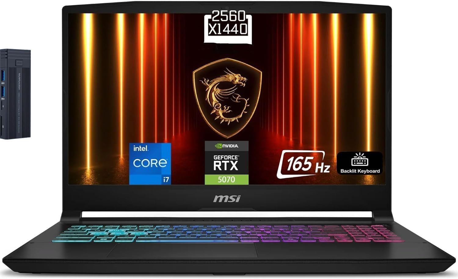 msi Katana 15.6' QHD Gaming Laptop, Intel Core i7-14650HX, NVIDIA GeForce RTX 5070, 16GB RAM 1TB SSD, 4 Zone RGB Backlit Keyboard, WiFi 6E, Webcam, 256gb 9H Docking Station, Windows 11 Home, Black