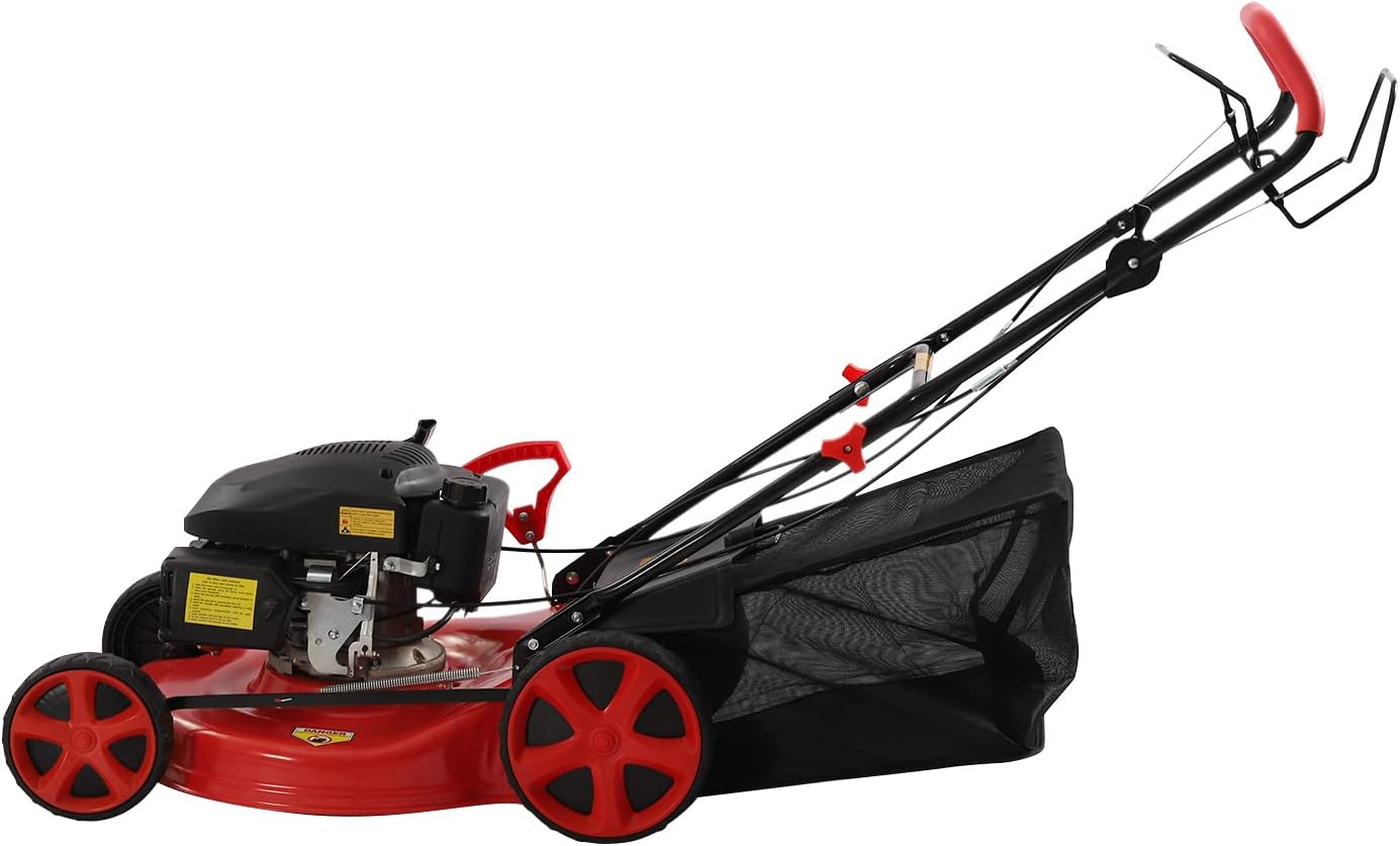 20Inch Gas Powered Lawn Mower, 3-in-1 140CC Self-Propelled Gas Mower with Bagger, 8 Adjustable Heights, 4000W 2800RPM,1.6L/0.42Gallon Fuel Tank, Perfect for Small to Medium Sized Yards
