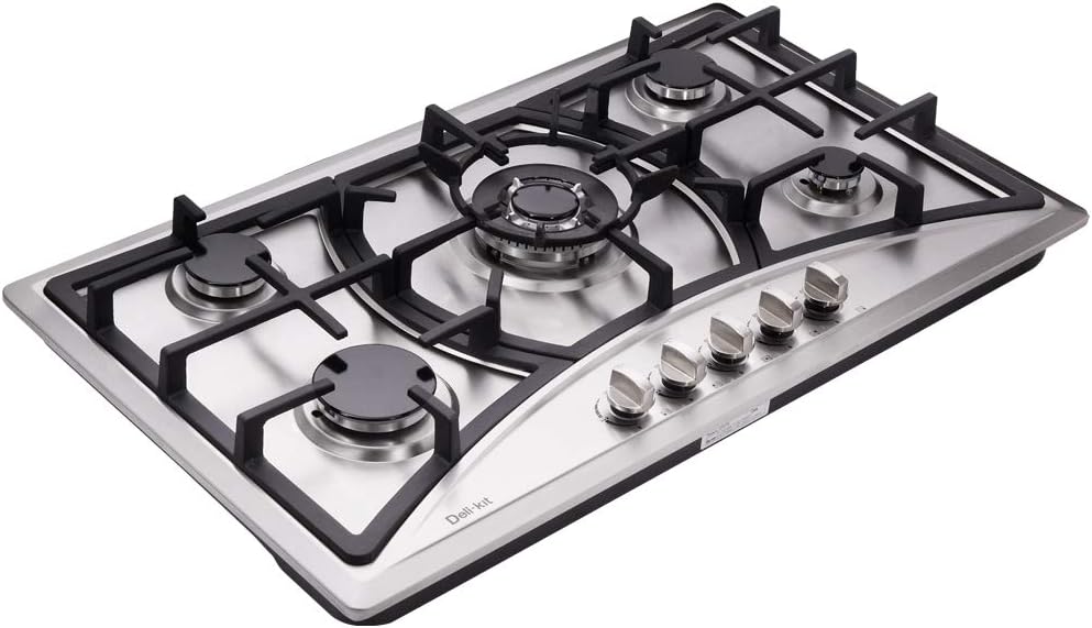 34 Inch Dual Fuel Sealed 5 Burners Stainless Steel Drop-In Gas Cooktop Hob DK258-A07 Cooker